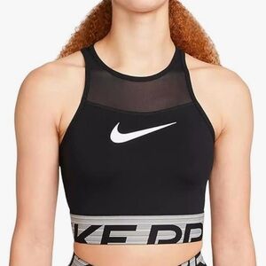 Nike Pro Dri-Fit Training Cropped Tank Top Women’s Small S Sports Bra Black Mesh